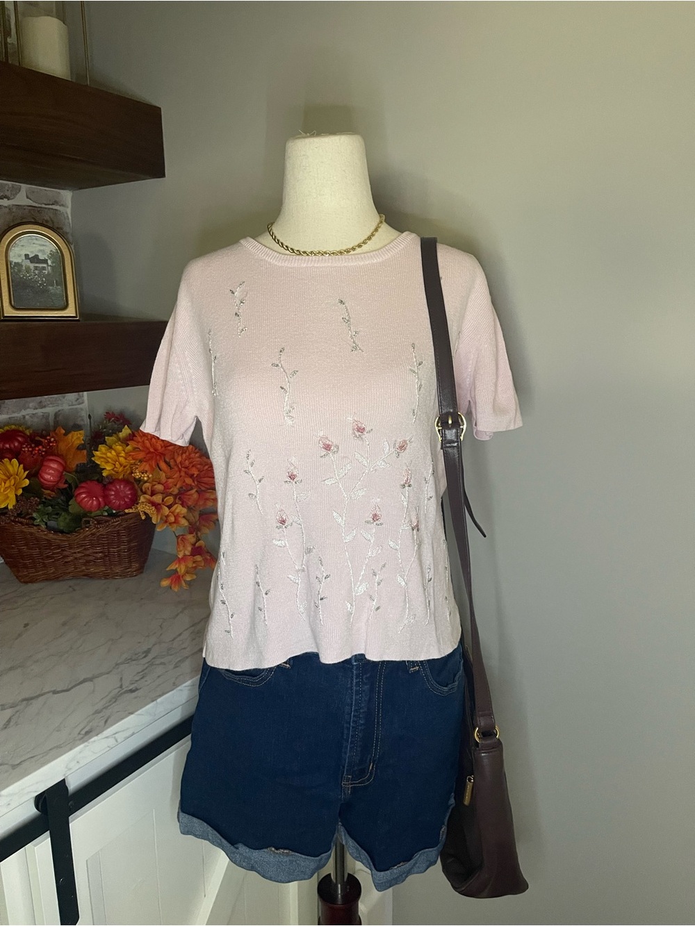 Crystal-Kobe Floral Embroidered Top in Pink Size Medium